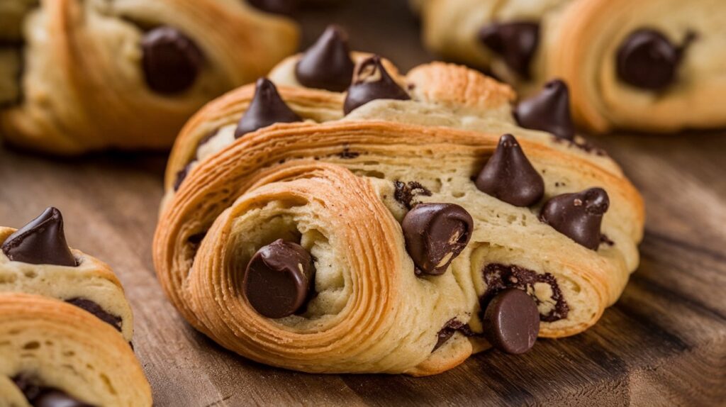 Flaky and chewy crookie with chocolate chips, fresh from the oven.