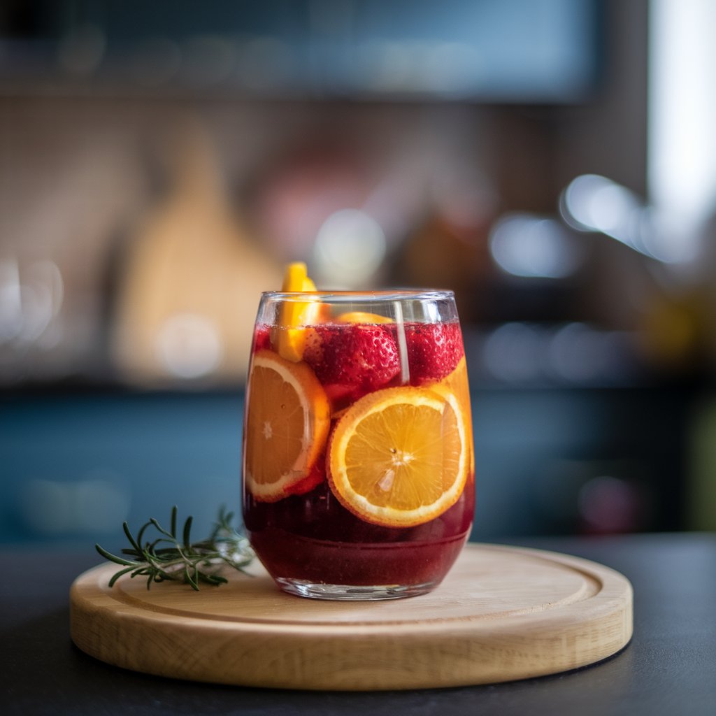 Colorful bug juice fruit punch with fresh fruit slice