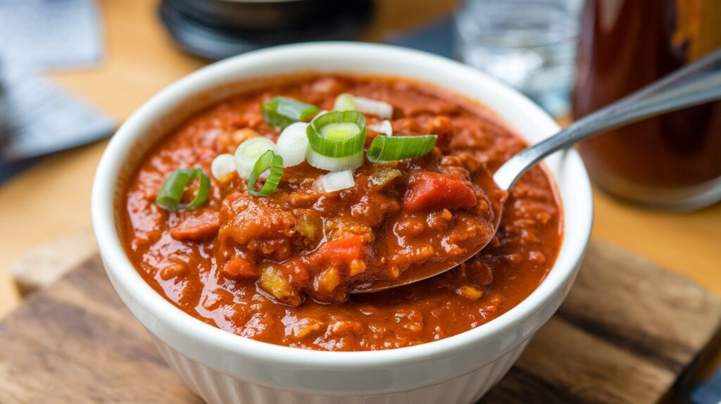 A bowl of Zippy’s chili served over rice, featuring Hawaii’s popular comfort food.