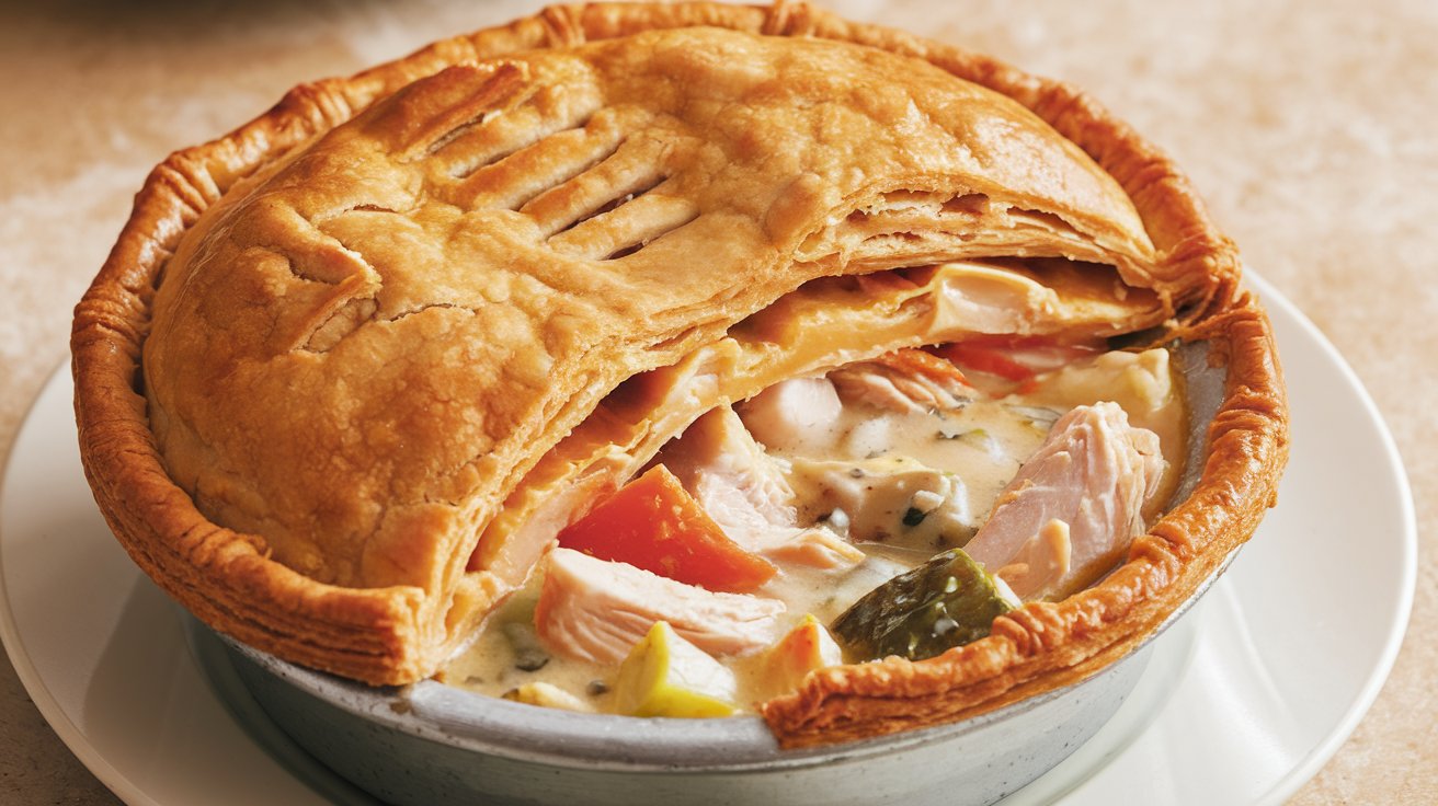 Golden brown Campbell Soup Chicken Pot Pie with flaky crust and creamy chicken filling