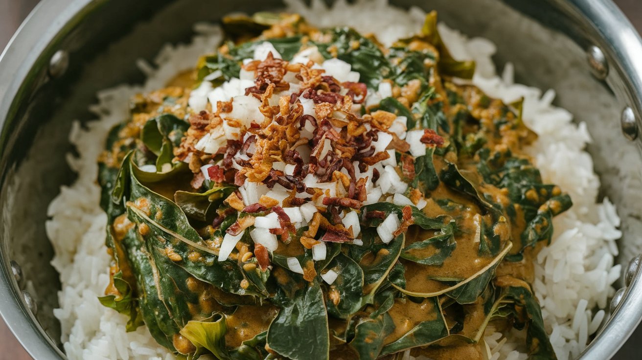 Stir-fried Ponnanganni Keerai with spices