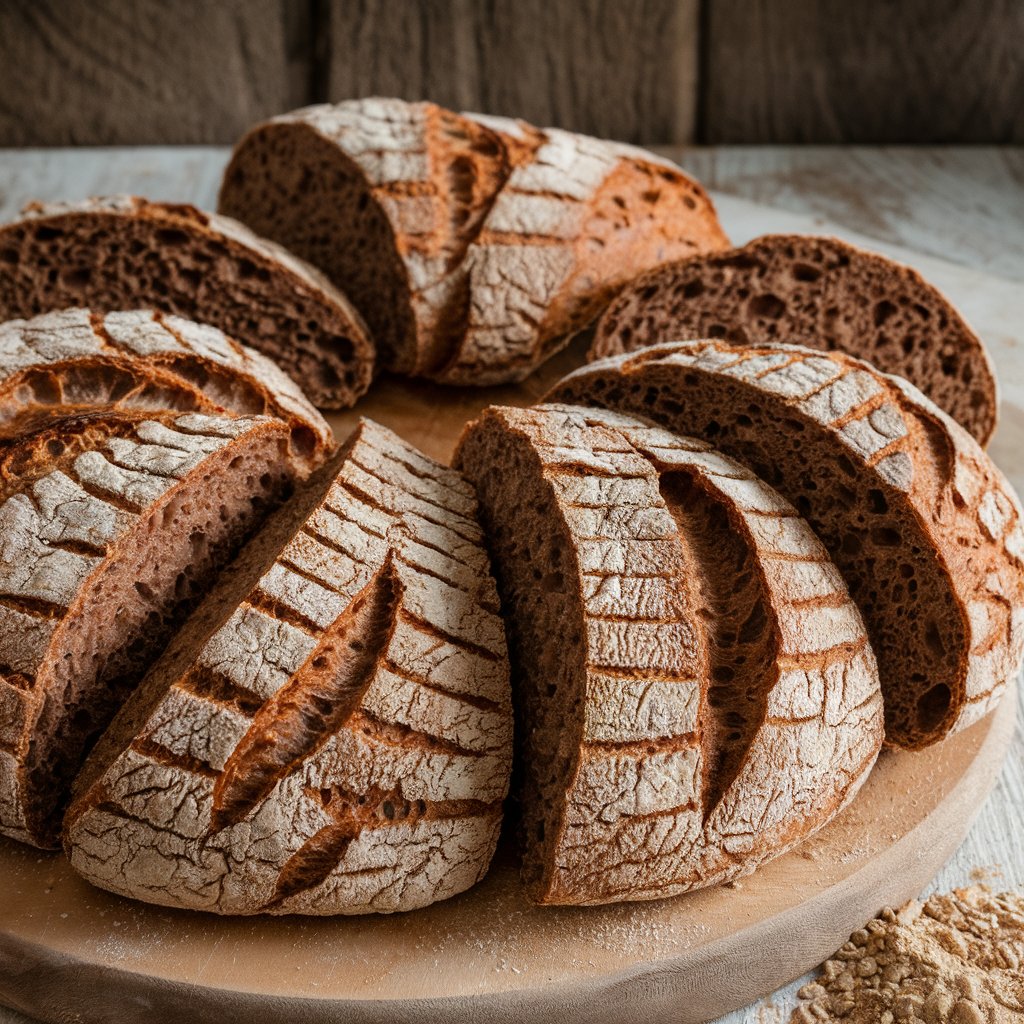 Buckwheat bread sliced on a cutting board, showcasing its gluten-free, nutritious composition.