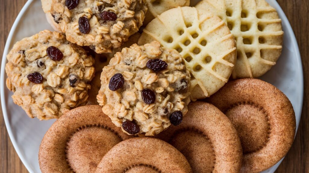 Classic cookie recipes without chocolate chips, including frosted meltaway cookies and banana oatmeal cookies.