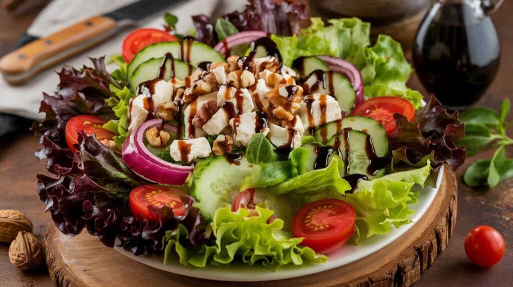 Fresh artisan lettuce in a bowl, showcasing vibrant green and red leaves.