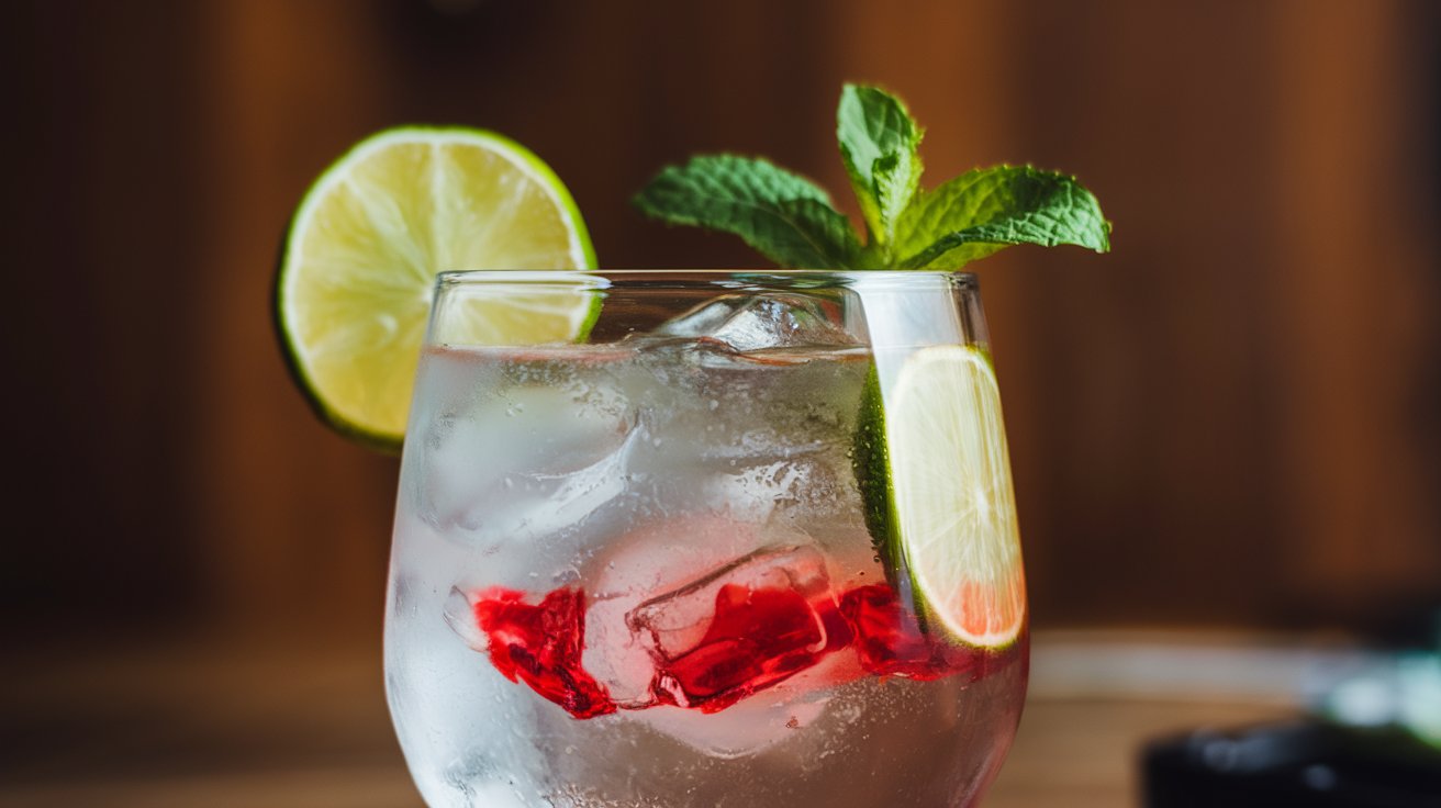 Vibrant blue AMF drink garnished with lemon and lime slices in a highball glass.